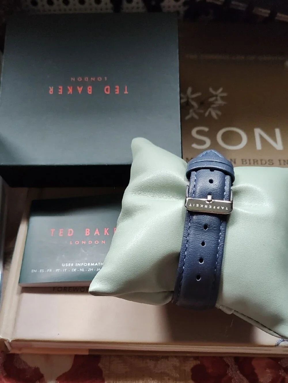 Ted Baker London Navy Blue Dial Silver-Tone Watch with Blue Leather Strap